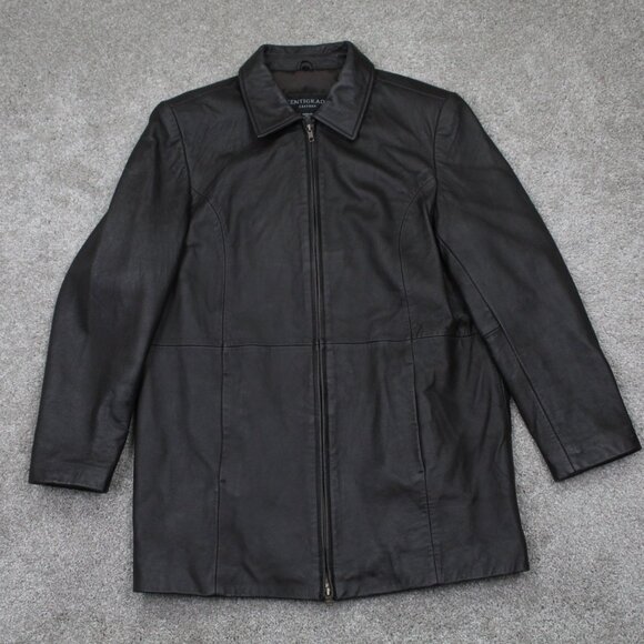 Centigrade Leather Jacket Mens Medium Brown Full Zip Polyester Lined Coat - Picture 1 of 13